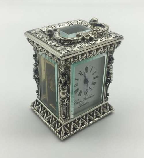 Rare Sterling Silver 8 day Miniature Carriage Clock