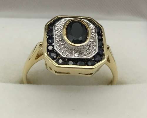9ct Yellow and White Gold Diamond and Sapphire Dress Ring
