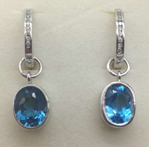 9ct White Gold Diamond and Blue Topaz Earrings Replacement Valuation - (R15180) (for Denise only)
