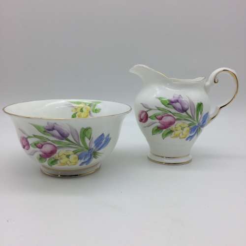 Vintage `Tuscan` Floral China Milk Jug and Sugar Bowl