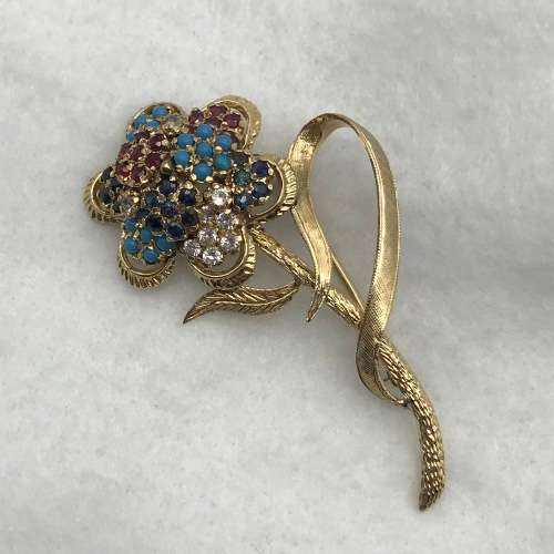 9ct Solid Gold `Flower` Vintage Brooch (V. R45 220)