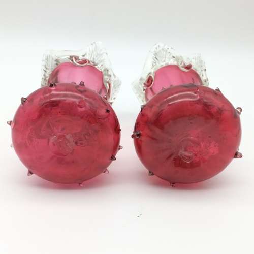 Superb Matching Pair of Antique Cranberry Glass Vases