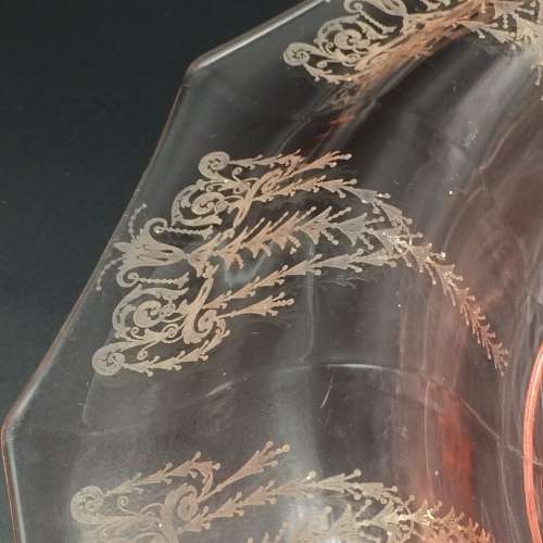 Beautifully Etched Pink `Depression Glass` Large Bowl