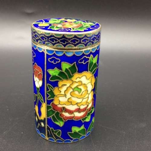 Early Round Cloisonné Cylinder Box and Lid