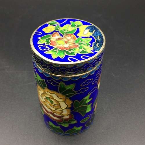 Early Round Cloisonné Cylinder Box and Lid