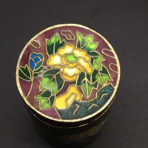 Colourful Vintage Cloisonne Cylinder Box and Lid