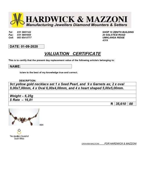 9ct Rose Gold Edwardian Garnet Seed Pearl Necklace ( Val. Certificate R35 610 )
