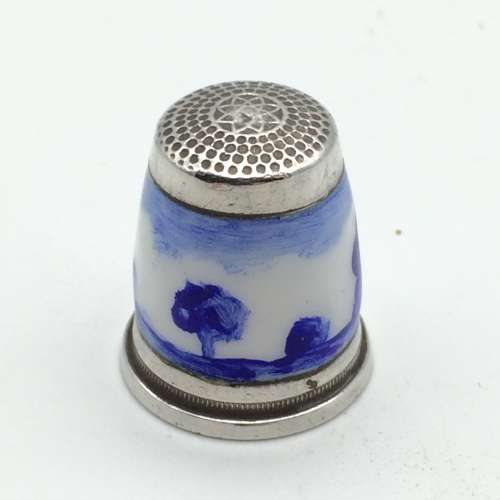 Dutch Sterling Silver and Enamel Thimble