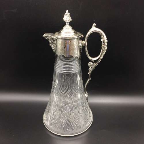 Victorian Cut Crystal and Silver Plated Claret Jug