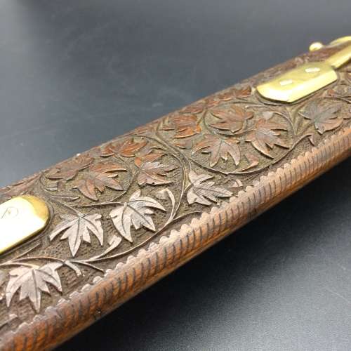 Beautiful Vintage Wood and Brass Cased Knife and Fork Carving Set