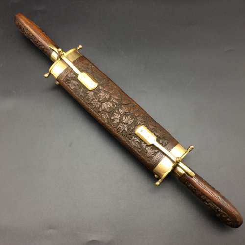 Beautiful Vintage Wood and Brass Cased Knife and Fork Carving Set