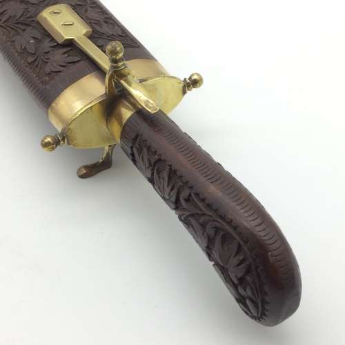 Beautiful Vintage Wood and Brass Cased Knife and Fork Carving Set
