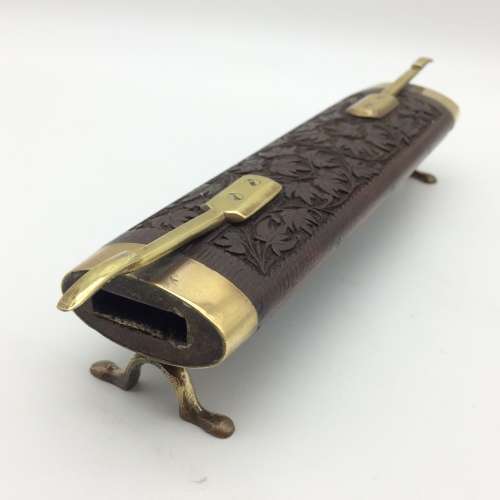 Beautiful Vintage Wood and Brass Cased Knife and Fork Carving Set