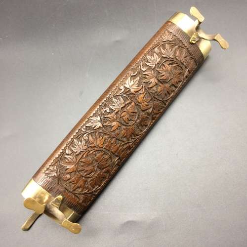 Beautiful Vintage Wood and Brass Cased Knife and Fork Carving Set