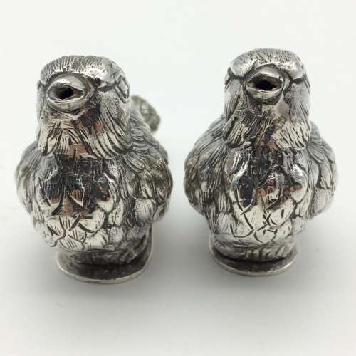 Amazing Pair of Solid Silver `Bird` Salt and Pepper Shakers
