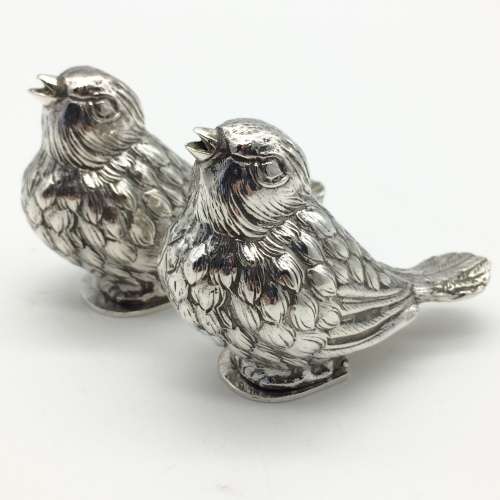 Amazing Pair of Solid Silver `Bird` Salt and Pepper Shakers