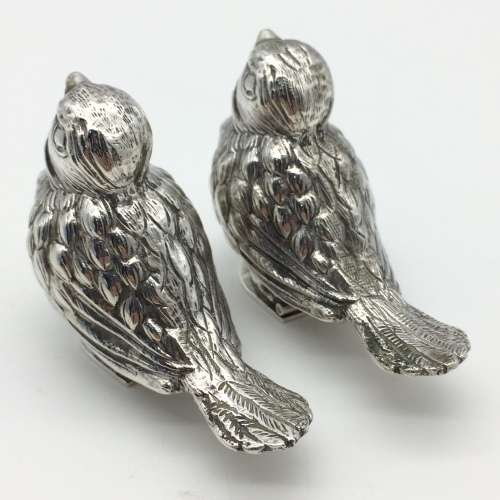 Amazing Pair of Solid Silver `Bird` Salt and Pepper Shakers