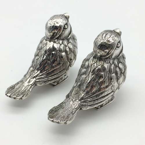 Amazing Pair of Solid Silver `Bird` Salt and Pepper Shakers