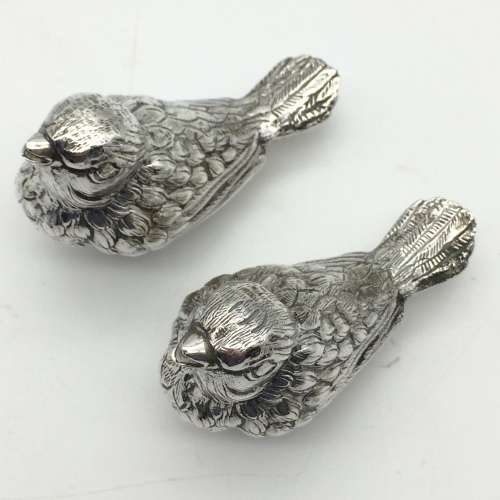 Amazing Pair of Solid Silver `Bird` Salt and Pepper Shakers