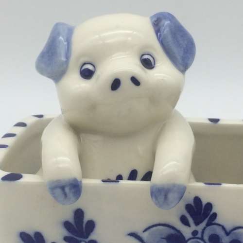 Cute `Delft Blue Pigs` Salt and Pepper Pots on Stand