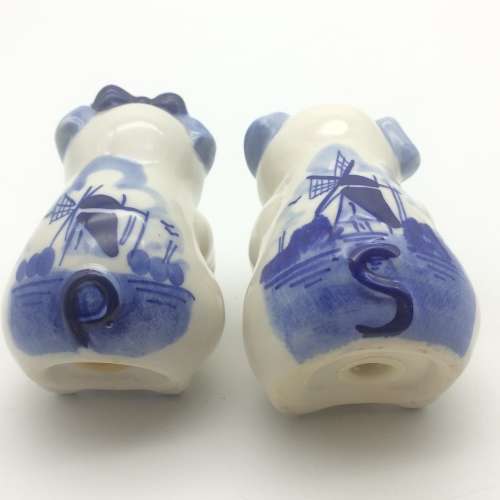 Cute `Delft Blue Pigs` Salt and Pepper Pots on Stand