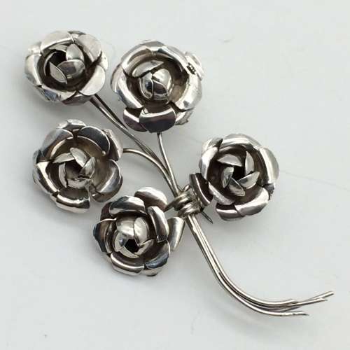 Early Mexican Silver `Rose` Brooch