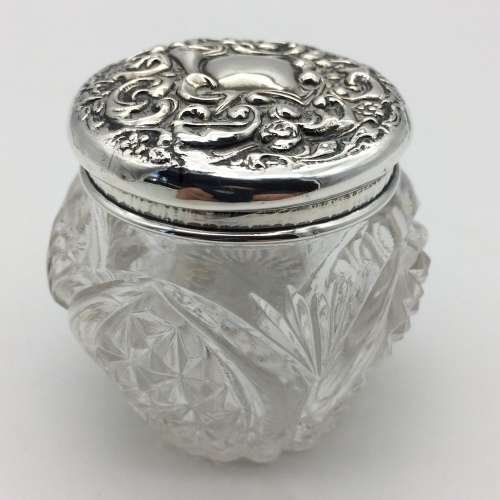 Antique Sterling Silver and Cut-Glass Dressing Table Jar