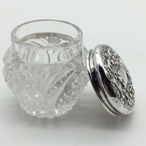 Antique Sterling Silver and Cut-Glass Dressing Table Jar