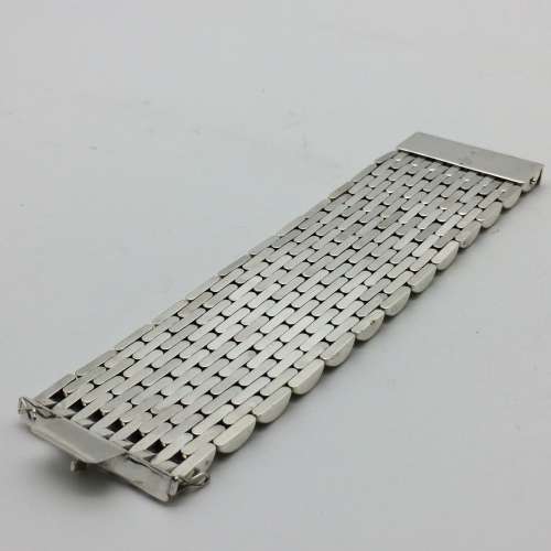 Impressive Vintage `Danish` Wide Silver Bracelet (1950`s)
