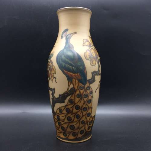 Rare `Danish` Art Pottery `Peacock` Vase (L. HJORTH BORNHOLM)