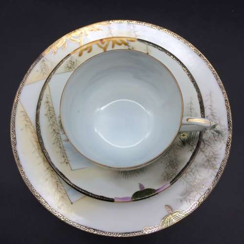 Hand-Painted Oriental China Trio (Signed)