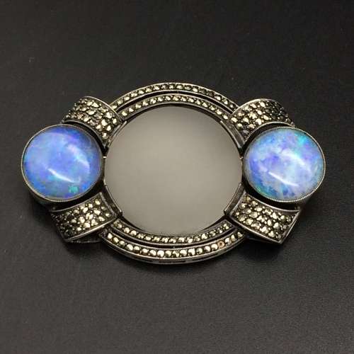 Amazing Art Deco Opal & Marcasite Brooch (Theodor Fahrner)