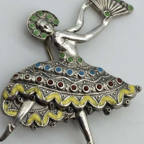 Pretty Silver and Enamel `Candida` Brooch
