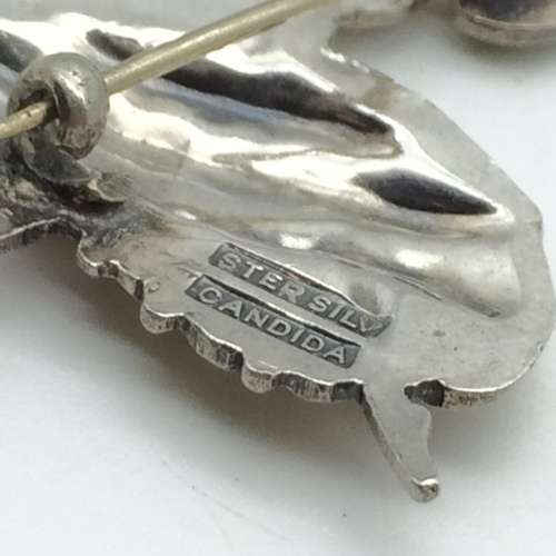 Pretty Silver and Enamel `Candida` Brooch