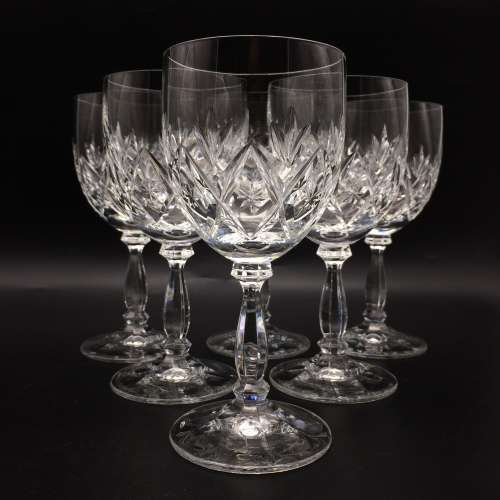 Six Cut-Crystal Red Vintage Wine Glasses