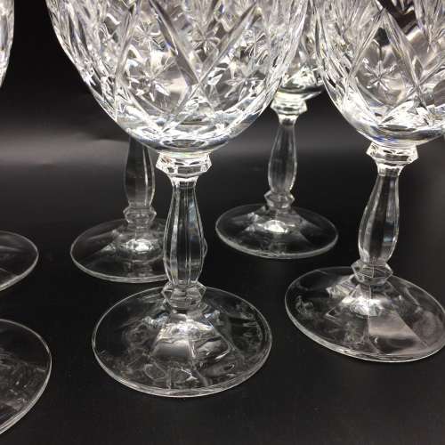 Six Cut-Crystal Red Vintage Wine Glasses