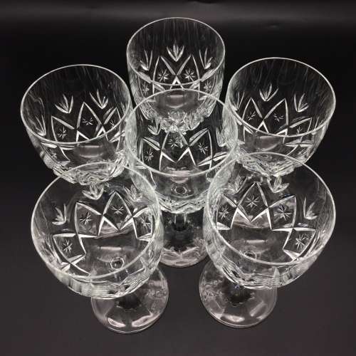 Six Cut-Crystal Red Vintage Wine Glasses
