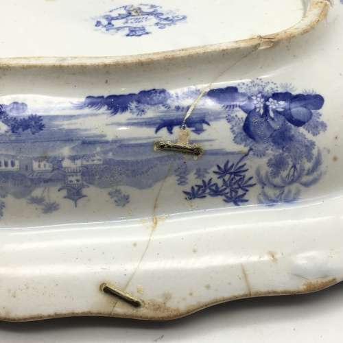 Scarce Antique 1830`s `Fairy Villas` Vegetable Dish (Staple Repair)