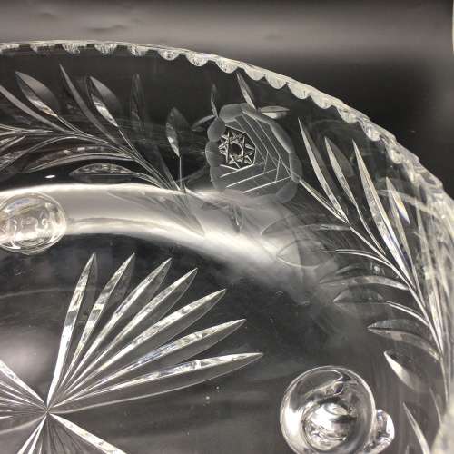 Large Vintage `Rose-Cut` Crystal Fruit Bowl