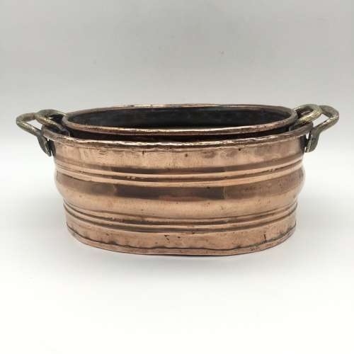 Two Vintage Copper and Brass Oval Planters or Bowls