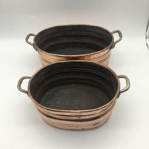 Two Vintage Copper and Brass Oval Planters or Bowls