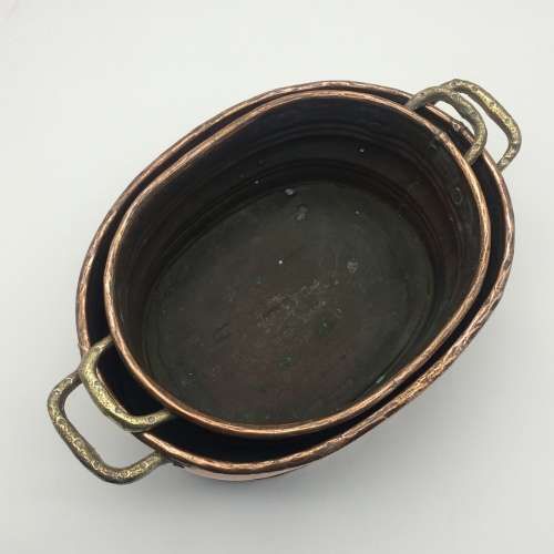 Two Vintage Copper and Brass Oval Planters or Bowls