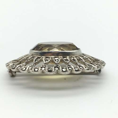 Vintage Silver, Marcasite and Citrine Brooch