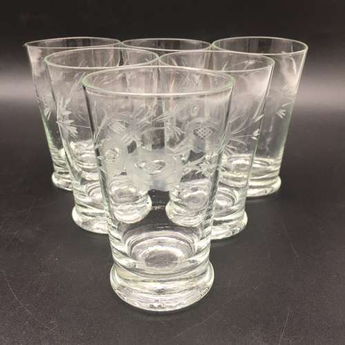 Six Vintage `Rose-Cut` Fruit Juice Glasses