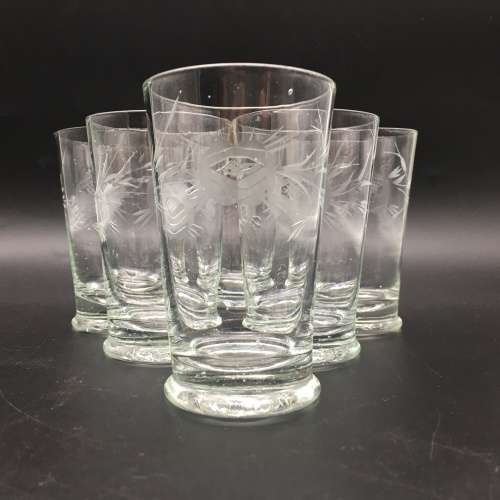 Six Vintage `Rose-Cut` Fruit Juice Glasses