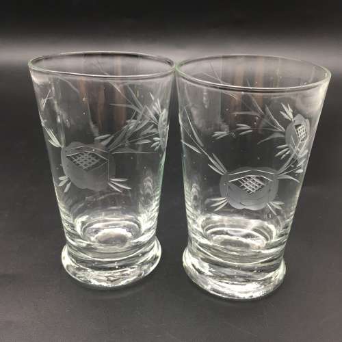 Six Vintage `Rose-Cut` Fruit Juice Glasses