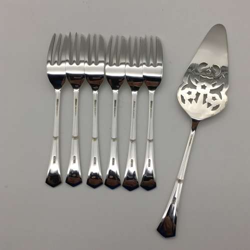 Art Deco Silver-Plated Cake Forks and Server Set (Cased)