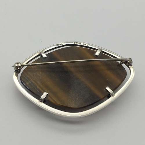 Solid Silver and Tigers Eye Brooch and Earrings (1960`s)