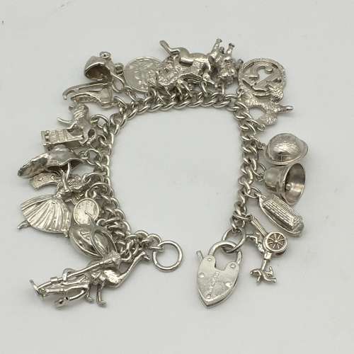 Vintage Solid Silver Charm Bracelet