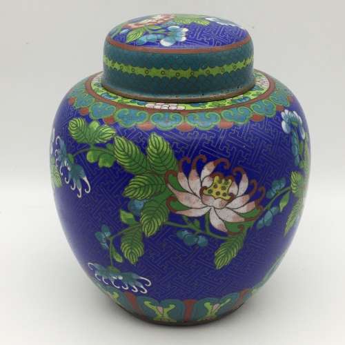 Large Vintage Cloisonne Ginger Jar and Lid